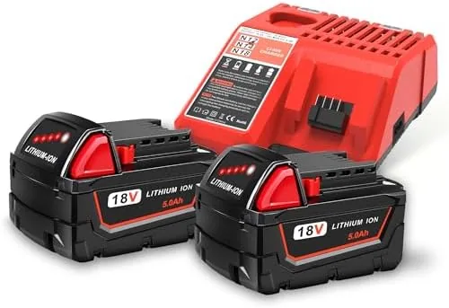 worthmah 2 pack 50ah 18v batteries and charger kit replace for milwaukee m18 battery 48 11 1850 compatible with m18 milwaukee battery charger combo 48 11 1860 48 11 1815 48 11 1820 48 11 1828